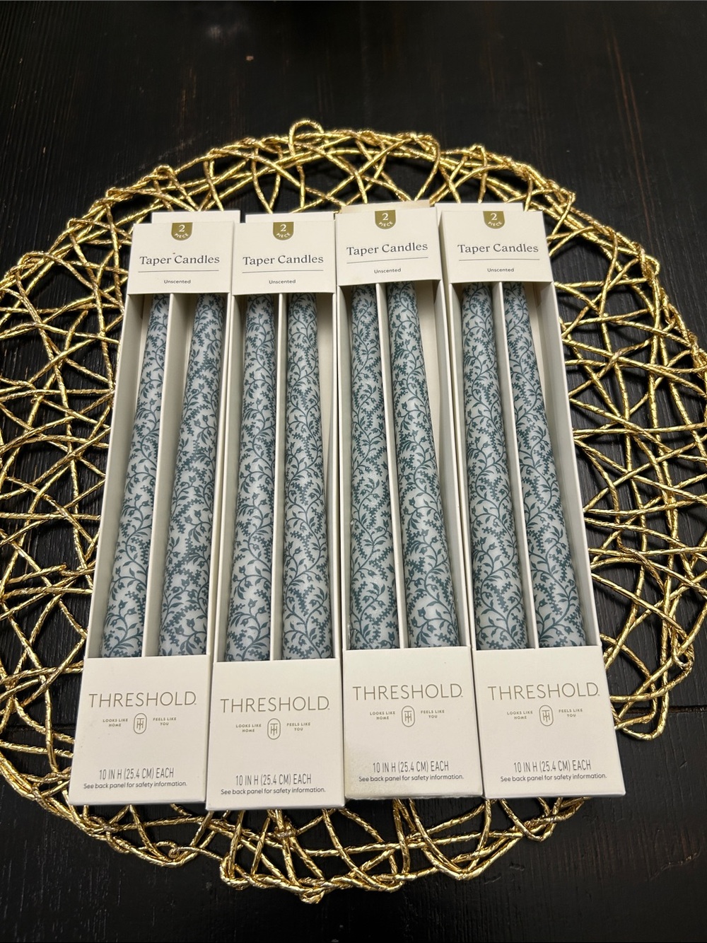 8PK Taper Pattern Candles Blue and White - Threshold™ Unscented